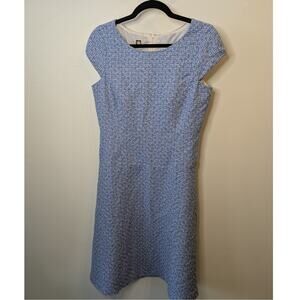 Anne Klein Blue White Tweed Woven Sheath Dress Cap Sleeve Career Womens 10